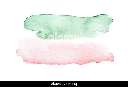 Pennellate di colore verde e rosa astratte con texture morbida su sfondo bianco per progetti di design creativi. Foto Stock