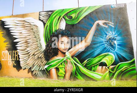 Un vivace murale raffigurante una bella donna a Lisbona, Portogallo, 28 febbraio 2020. Foto Stock