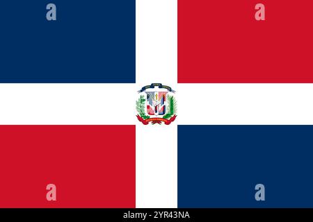 Bandiera della Repubblica Dominicana nei colori ufficiali, nelle dimensioni e nelle proporzioni. Bandiera vettoriale che simboleggia l'orgoglio nazionale, l'identità, il patrimonio, il patriottismo e l'autorità Illustrazione Vettoriale