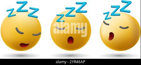 set di facciate emoji dormienti 3d. Illustrazione Vettoriale