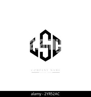 Logo LSC con lettera a forma di poligono. Design del logo LSC a forma di cubo e poligono. Modello per logo vettoriale esagonale LSC, colori bianco e nero. LSC monogr Illustrazione Vettoriale
