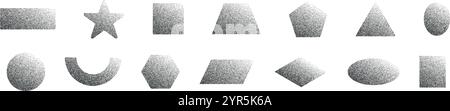 Forme astratte con sfumatura e granulosità. Forme grafiche grunge, ovali, triangolari, quadrati. Illustrazione vettoriale piatta isolata su sfondo bianco Illustrazione Vettoriale