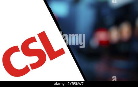 Il logo CSL viene visualizzato sullo smartphone. CSL Limited è una società di biotecnologie australiana. Foto Stock