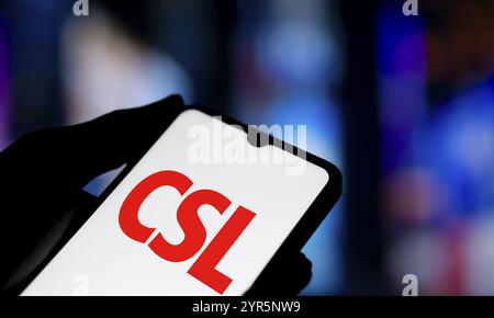 Il logo CSL viene visualizzato sullo smartphone. CSL Limited è una società di biotecnologie australiana. Foto Stock