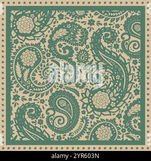 Sciarpa floreale con motivi paisley monocromatici Illustrazione Vettoriale