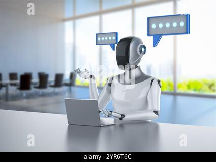 rendering 3d ai chatbot o personal assistant robot chat con bolla vocale Foto Stock