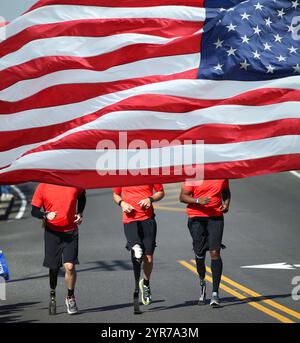 La maratona di Boston si tiene a Boston, Massachusetts Foto Stock