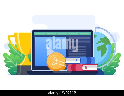 Modello vettoriale di illustrazione piatta del concetto di formazione online per landing page, banner Web, infografica, interfaccia utente Illustrazione Vettoriale