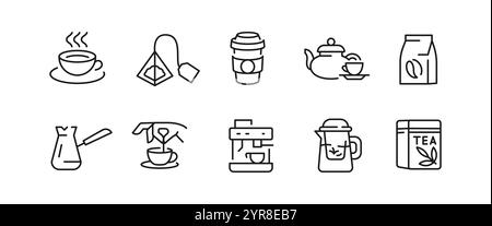 Set icone tè e caffè Illustrazione Vettoriale