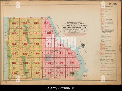 Schema e indice Mappa del volume quattro, Atlas of New York City, Borough of Manhattan. Dalla 110th St. Alla 145th St. 1921 - 1923 Foto Stock