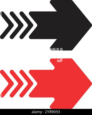 Le icone delle frecce direzionali impostano il design dei simboli di navigazione in nero e rosso Illustrazione Vettoriale