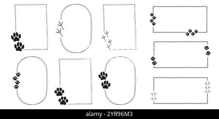 Cornici e bolle di quotazione per carino PET Paw. Collezione disegnata a mano Illustrazione Vettoriale