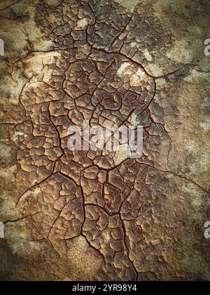 Primo piano della terra incrinata rivelando intricati motivi di terreno secco e intemprato, perfetto per sfondi di consistenza. Foto Stock