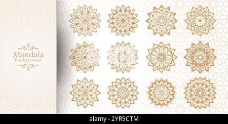 Lussuoso sfondo mandala con motivo arabesco dorato in stile arabo islamico Illustrazione Vettoriale