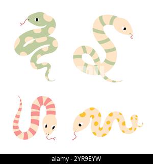 Serpenti divertenti. Doodle arte del serpente carino Illustrazione Vettoriale