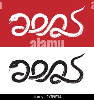 Felice anno nuovo cinese 2025. L'anno dell'arte bianca e nera in stile serpente doodle Illustrazione Vettoriale