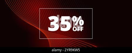35 banner scontato. Linee rosse astratte ondulate brillanti su sfondo nero ampio. sconto del 35% sugli sconti per le vacanze. Illustrazione vettoriale Illustrazione Vettoriale