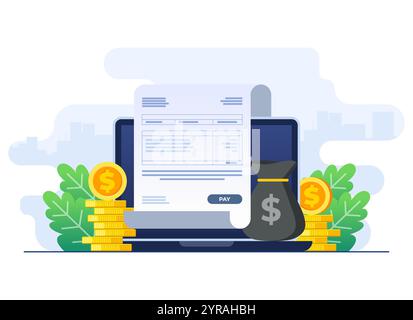 Modello vettoriale illustrazione piatta pagamento online libro paga, foglio di fattura, calcola stipendio, concetto di budget, stipendio, pagamento salariale Illustrazione Vettoriale