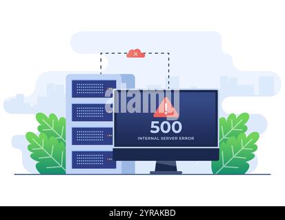 500 illustrazione piatta del concetto di errore interno del server, errore del sito Web, errore di rete, concetto di cloud computing per landing page, progettazione Web, banner, infog Illustrazione Vettoriale