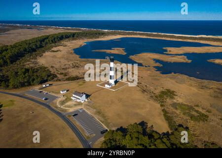 10 FEBBRAIO, NAGS HEAD, North Carolina, USA - Bodie Island Light Station, Cape Hatteras, North Carolina, USA Dall'alto, Nags Head, North Carolina Foto Stock