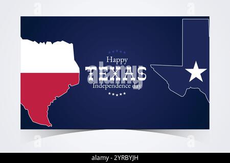 Banner del giorno dell'indipendenza del Texas. Happy Texas Independence Day 2 marzo modello di sfondo. Banner Freedom Holiday con bandiera del Texas su sfondo rosso e blu Illustrazione Vettoriale