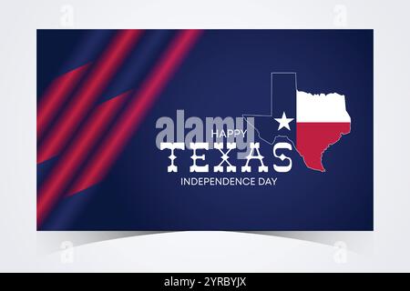 Banner del giorno dell'indipendenza del Texas. Happy Texas Independence Day 2 marzo modello di sfondo. Banner Freedom Holiday con bandiera del Texas su sfondo rosso e blu Illustrazione Vettoriale
