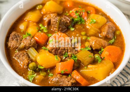 Abbondante stufato di manzo irlandese fatto in casa con carote e patate Foto Stock