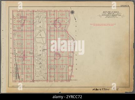 Schema e indice Mappa del Borough di Manhattan. Dalla 59th St. Alla 110th St. 1955 Foto Stock