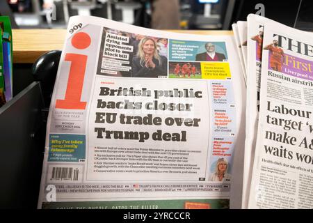 "Il pubblico britannico sostiene il commercio più vicino dell'UE sull'accordo Donald Trump" i titolo del giornale articolo 2 dicembre 2024 Londra Regno Unito KATHY DEWITT Foto Stock