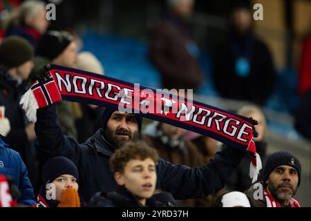 Oslo, Norvegia. 3 dicembre 2024. Oslo, Norvegia, 3 dicembre 2024: I tifosi norvegesi sono visti prima dei play-off delle qualificazioni europee UEFA femminile partita di calcio del secondo turno tra Norvegia e Irlanda del Nord allo stadio Ullevaal di Oslo, Norvegia (Ane Frosaker/SPP) crediti: SPP Sport Press Photo. /Alamy Live News Foto Stock