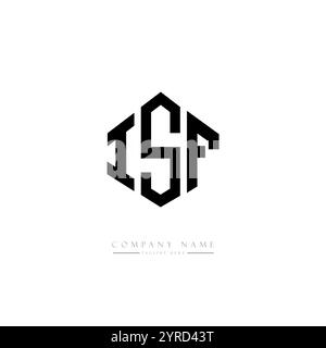 Logo ISF Letter con forma poligonale. Design con logo a forma di cubo e poligono ISF. Modello per logo vettoriale esagonale ISF, colori bianco e nero. ISF monogr Illustrazione Vettoriale