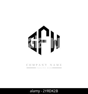 Logo GFW Letter con forma poligonale. Design con logo GFW a forma di cubo e poligono. Modello con logo vettoriale esagonale GFW, colori bianco e nero. GFW monogr Illustrazione Vettoriale