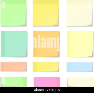Grande set di adesivi realistici per appunti con ombre Illustrazione Vettoriale