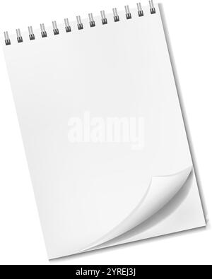 Blocco note realistico vuoto con angolo rivolto verso l'alto Illustrazione Vettoriale