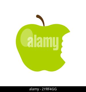 Icona mela verde. Dettaglio morso. Illustrazione della frutta fresca. Progettazione vettoriale. Illustrazione Vettoriale