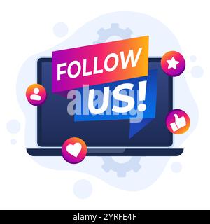 Modello vettoriale per illustrazioni piatte, megafono su laptop, pubblicità su Internet, Marketing, concetto di promozione sui social media per Web ba Illustrazione Vettoriale