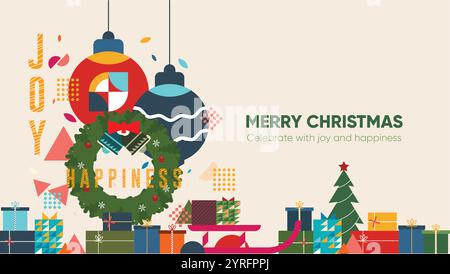 Auguri di buon Natale con le icone delle feste Illustrazione Vettoriale