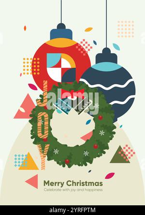 Minimalista e moderno buon Natale in un'illustrazione vettoriale piatta Illustrazione Vettoriale