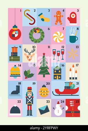Buon Natale e felice anno nuovo calendario dell'avvento Illustrazione Vettoriale