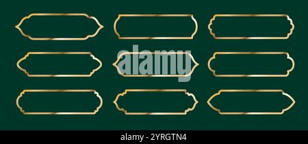 Cornici islamiche. Set di bordi arabi dorati su sfondo scuro. Collezione di archi in stile orientale. Elementi festivi musulmani. Vector d'epoca Illustrazione Vettoriale