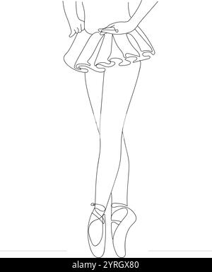 Illustrazione della linea delle gambe danzanti, i piedi di Ballerina in scarpe pointe. Giornata mondiale del balletto, disegnata a mano in stile sottile Illustrazione Vettoriale