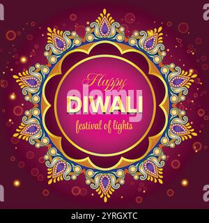 Biglietto d'auguri per la celebrazione Diwali, festival indiano delle luci, felice Diwali, sfondo delle festività Illustrazione Vettoriale