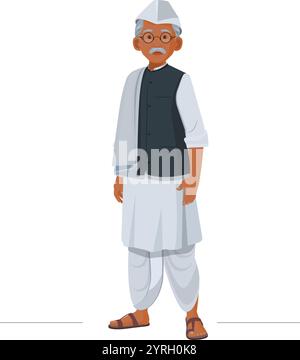 Uomo indiano combattente per la libertà. Ndependence Day of India, personaggio combattente per la libertà. Popolo indiano Illustrazione Vettoriale