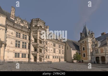 FRANCIA. LOIR-ET-CHER (41) VALLE DELLA LOIRA. CASTELLO DI BLOIS. LA SCALA ELOCOIDAL NELL'ALA FRANCOIS I È LA PIÙ FAMOSA ED EMBLEMATICA DEL CASTELLO Foto Stock