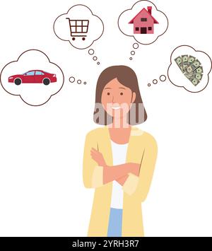 Donna che pensa allo stile di vita, semplice illustrazione vettoriale Illustrazione Vettoriale