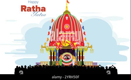 Puri Ratha Yatra, Lord Jagannath, Balabhadra e Subhadra sull'annuale Rathayatra nel contesto del festival di Orissa Illustrazione Vettoriale