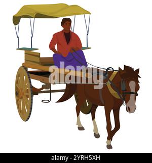 Risciò trainato da cavalli, risciò di Kolkata indiano Illustrazione Vettoriale
