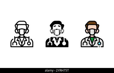 Icona del medico in uno stile diverso. icona vettoriale rappresentata da un uomo che indossa un abito e uno stetoscopio. ideale per il settore sanitario. Illustrazione Vettoriale