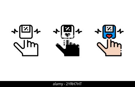 Icona ossimetro. icona vettoriale con contorno, glifo e stile contorno pieno. che rappresenta uno strumento per controllare i livelli di ossigeno dalla punta delle dita. Illustrazione Vettoriale