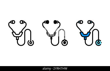 icona stetoscopio. icona vettoriale con contorno, glifo e stile contorno pieno. che rappresenta le apparecchiature mediche e i controlli sullo stato di salute Illustrazione Vettoriale